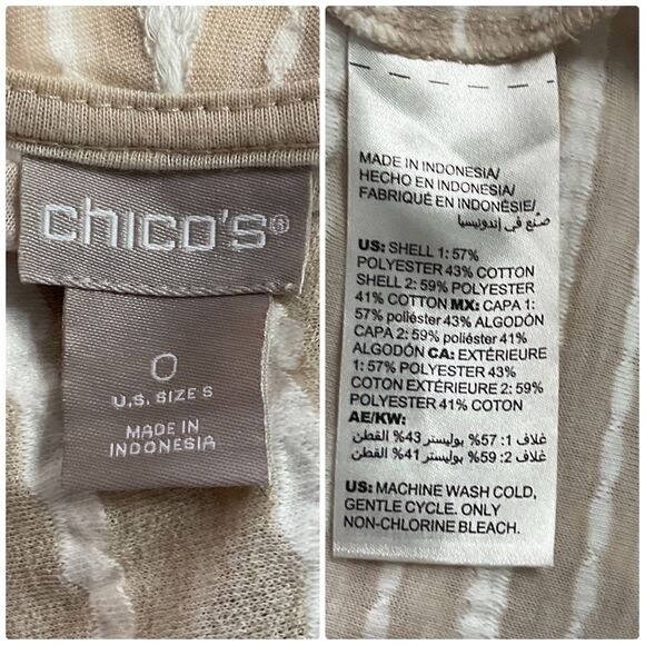 Chico’s Beige White Striped Open Front Long Sleeve Cardigan Small - Picture 5 of 5